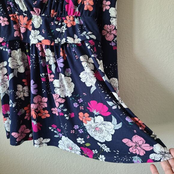 KIYONNA Babydoll Blouse Top Women's SZ 2X Floral Stretch Colorful Vibrant Summer - Picture 5 of 11